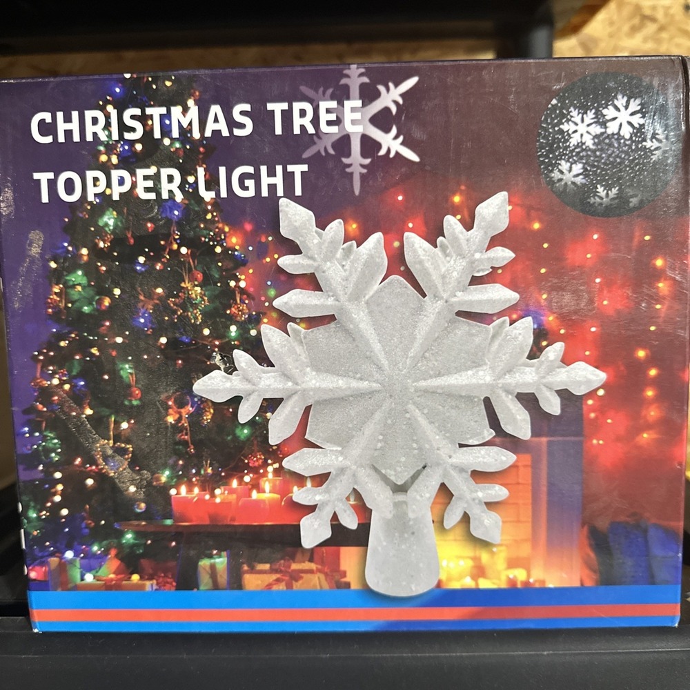 Christmas Tree Topper Light Silver Snowflake LED Projector Light SUPFINE